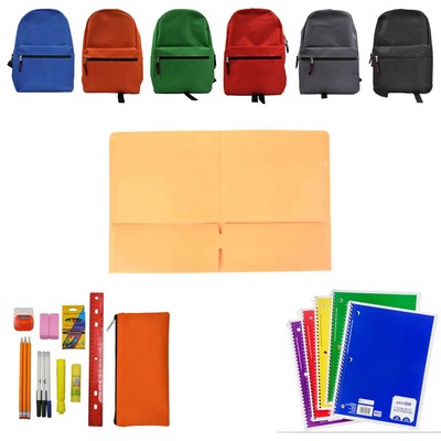 15" Backpack back to school kit with 11 Piece Supplies