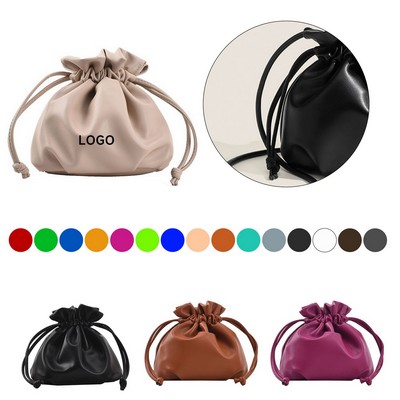 Fashionable Simple PU Crossbody Drawstring Bucket Bag