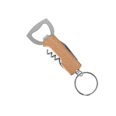 Multifunctional Wooden Wine Bottle Opener Key Chain