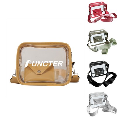 PVC Clear Crossbody Bag - Mini Transparent Square Purse With Wide Adjustable Strap (With Inner Pouch